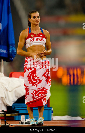 Yelena Isinbayeva (RUS) competing in the pole vault at the 2008 Olympic Summer Games, Beijing, China Stock Photo
