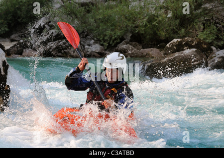 Kayaker fighting the rapids. Soca river, Slovenia Stock Photo - Alamy