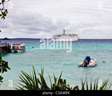 Lifou Island New Caledonia – tourists being tendered to and from cruise ship Stock Photo