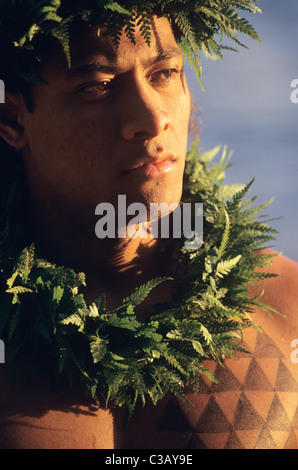 Hawaii, Maui, The Valley Island, entertainer, torch ceremony, Black Rock Stock Photo