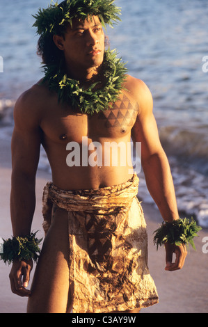 Hawaii, Maui, The Valley Island, entertainer, torch ceremony, Black Rock Stock Photo