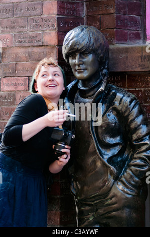 Statue of John Lennon near the original Cavern Club, Matthew Street, Liverpool, Merseyside, England. Stock Photo