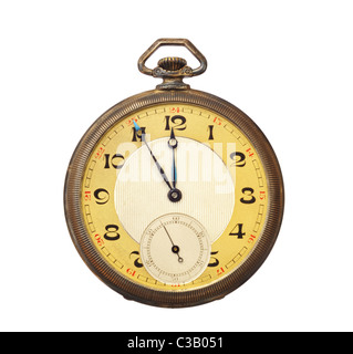 Old antique pocket watch isolated on white background. Clipping path included. Stock Photo