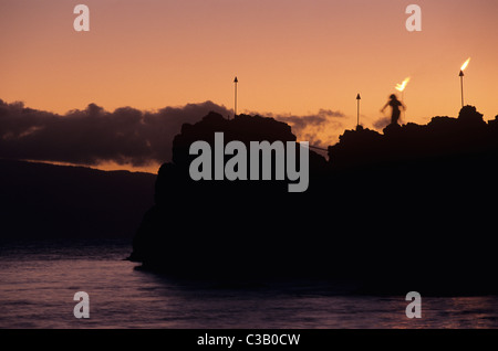 Hawaii, Maui, The Valley Island, Torch Lighting, Black Rock, Kaanapali Stock Photo