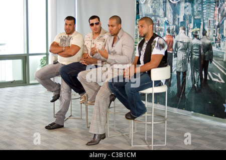 Lenny Santos, Max Santos, Anthony Romeo Santos and Henry Santos Jeter Aventura hold a press conference to promote their latest Stock Photo