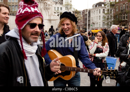 A musician entertains the crowd at Dam Square in Amsterdam Stock Photo