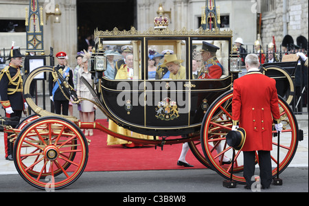 Royal  Wedding of Prince William and Catherine Middleton. 29th April 2011.  Her Majesty Queen Elizabeth II and her husband Stock Photo