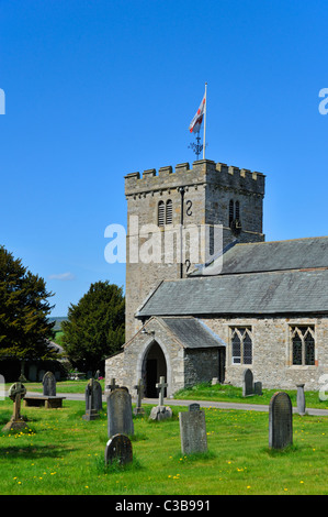 West tower and South porch, Church of Saint James. Burton-in-Kendal, Cumbria, England, United Kingdom, Europe. Stock Photo