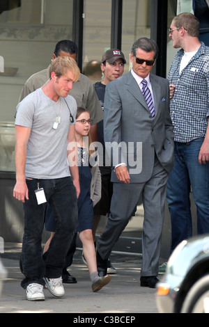 Ruby Jerins and Pierce Brosnan on the set of his new film 'Remember Me' shooting in Queens New York City, USA - 08.07.09 Stock Photo