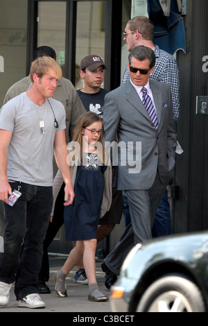 Ruby Jerins and Pierce Brosnan on the set of his new film 'Remember Me' shooting in Queens New York City, USA - 08.07.09 Stock Photo