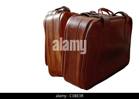 brown old style suitcases isolated on white Stock Photo