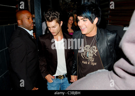 Drake LaBry and Adam Lambert 'American Idol' runner-up Adam Lambert leaving Guys and Dolls nightclub holding hands with his Stock Photo