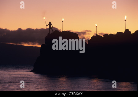 Hawaii, Maui, The Valley Island, Torch Lighting, Black Rock, Kaanapali Stock Photo