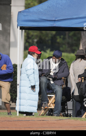 America Ferrera chats with Forest Whitaker during a break from filming 'Ugly Betty' Los Angeles, California - 03.06.09 Stock Photo