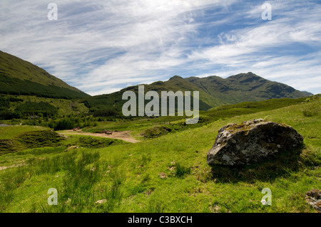 Scottish countryside scene taken at the end of Balquhidder glen, part of Loch Lomond and Trossachs national park in summer Stock Photo