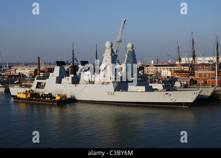 HMS Diamond and HMS Daring Type 45 Destroyers in Portsmouth Naval Dockyard Stock Photo