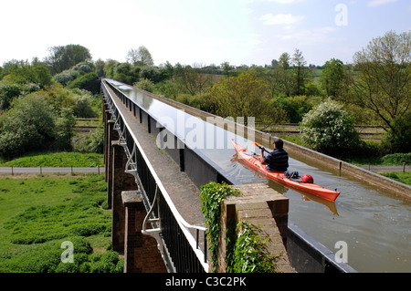 Canoeist on Edstone Aqueduct on the Stratford Canal, Warwickshire, England, UK