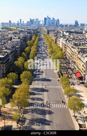 View from the top of the Arc de Triomphe looking towards La Grande Arche de la Défense, Paris Stock Photo