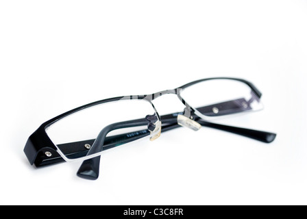 black reading glasses isolated on white Stock Photo