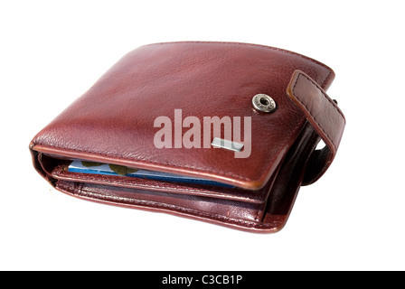 brown leather purse wallet isolated on white background Stock Photo