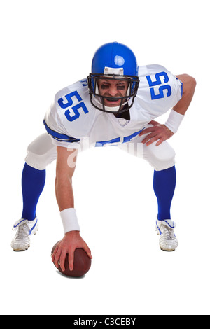 Photo of an American football player, cut out on a white background. Stock Photo