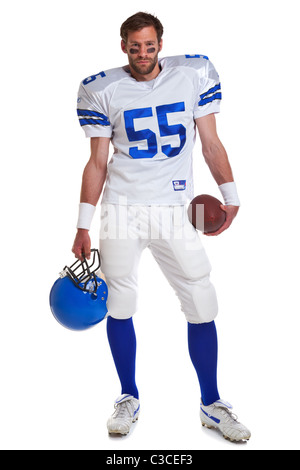 Photo of an American football player, cut out on a white background. Stock Photo