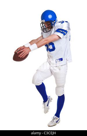 Photo of an American football player, cut out on a white background. Stock Photo