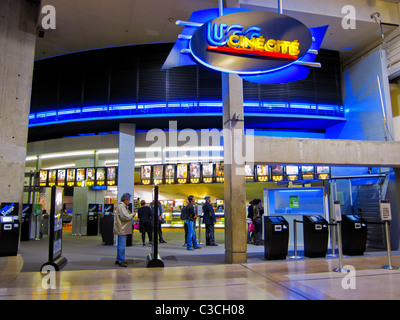 Paris, France, Entrance to  UGC Ciné Cite, French Cinema Complex inside 'Le Forum des halles' Shopping Center ,Sign, inside, movie theater lobby, modern building interior Stock Photo