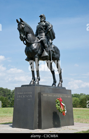 The equestrian monument to General Thomas Stonewall Jackson on the Manassas National Battlefield. Stock Photo