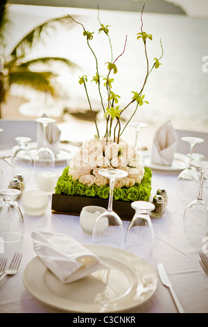 bridal table setting and centerpiece Stock Photo