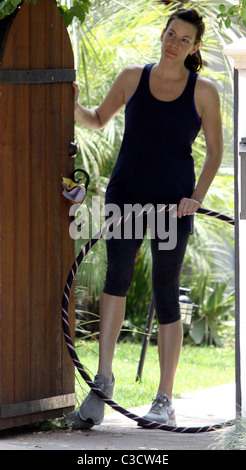 Liv Tyler waving goodbye to a friend outside her house while holding a hula hoop Los Angeles, California - 17.06.09 BJJ / Stock Photo