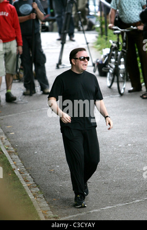 Ricky Gervais on the set of his new film 'Cemetery Junction' Hampstead