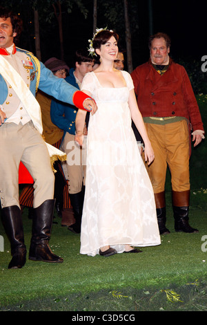 Raul Esparza, Anne Hathaway Opening Night Curtain Call for 'Twelfth Night' at Shakespeare In The Park held at the Delacorte Stock Photo