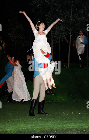 Anne Hathaway and Raul Esparza Opening Night Curtain Call for 'Twelfth Night' at Shakespeare In The Park held at the Delacorte Stock Photo
