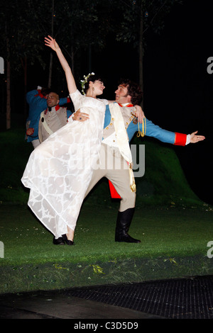 Anne Hathaway and Raul Esparza Opening Night Curtain Call for 'Twelfth Night' at Shakespeare In The Park held at the Delacorte Stock Photo