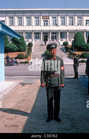 North Korean Guard, KPA, DMZ Line, Panmunjon, North and South Korea, Stock Photo