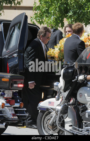 Ryan O'Neal and pallbearers carried Farrah Fawcett's coffin from the hearse. The funeral services for actress Farrah Fawcett at Stock Photo