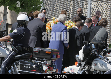 Ryan O'Neal and pallbearers carried Farrah Fawcett's coffin from the hearse. The funeral services for actress Farrah Fawcett at Stock Photo