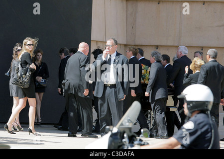 Ryan O'Neal and pallbearers carried Farrah Fawcett's coffin from the hearse. The funeral services for actress Farrah Fawcett at Stock Photo