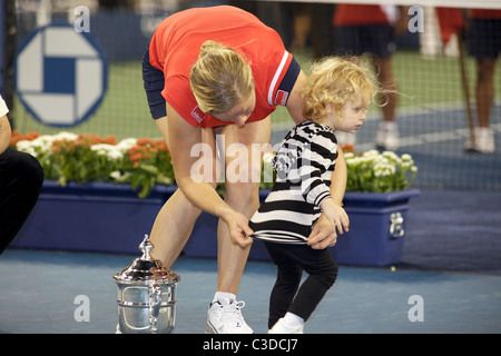 Kim Clijsters, Belgium, winning the Women's Singles Final  at the US Open Tennis Tournament at Flushing Meadows, New York, USA.. Stock Photo