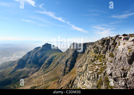 Devil's Peak in the distance, seen from Table Mountain, Cape Town, South Africa. Stock Photo