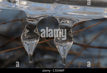 icicles, nature's own building of ice, small details in the ice, macro ice Stock Photo