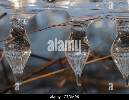 icicles, nature's own building of ice, small details in the ice, macro ice Stock Photo