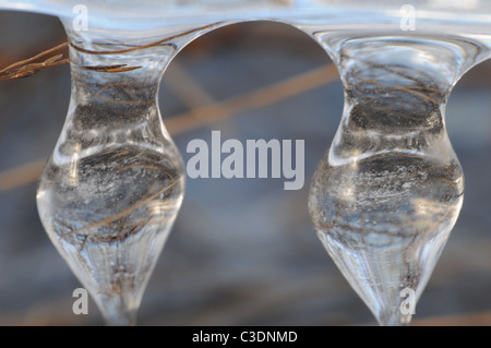 icicles, nature's own building of ice, small details in the ice, macro ice Stock Photo