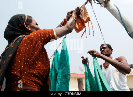 Bihar India March 2011. Akhand Jyoti Eye hospital, Mastichak . Hanging out the hospital's washing from the operating theatre. Stock Photo