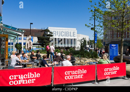 Crucible Corner Bar in front of Crucible Theatre on final day of World Snooker Championship 2011, Tudor Square, Sheffield, UK Stock Photo