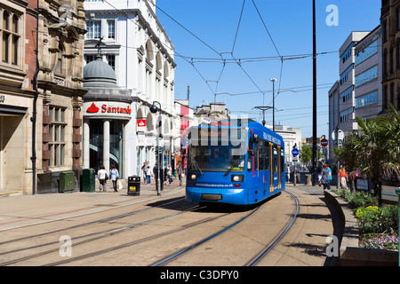 Tram in the city centre, Sheffield, South Yorkshire, UK Stock Photo