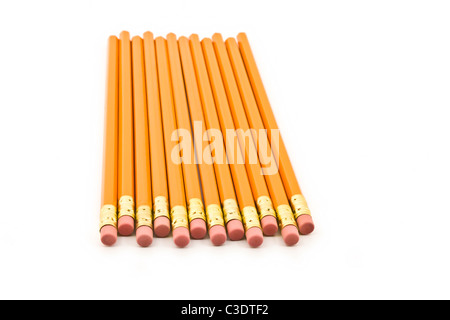 Pencils staggered and isolated on a white background Stock Photo