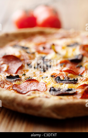 pepperoni and mushroom pizza Stock Photo