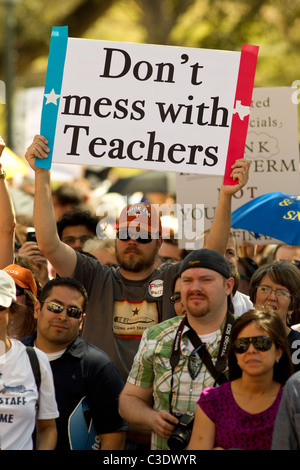 Students, teachers, educators and parents protest at rally against cuts to Texas education budget in Austin Stock Photo